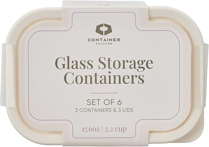 Glass Food Storage Containers with Lids — 6 Piece — 17.6 oz Glass with BPA-Free Leakproof Stackable Lids — Microwave, Oven & Dishwasher Safe — Ideal for Meal Prep & More - Vanilla Mist