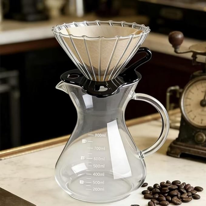 T-mark Glass Coffee Dripper/Filter Cup，Size02（1-4Cups） | Slow Brewing Glass Pour Over Coffee Maker,Home&Offices,Travel