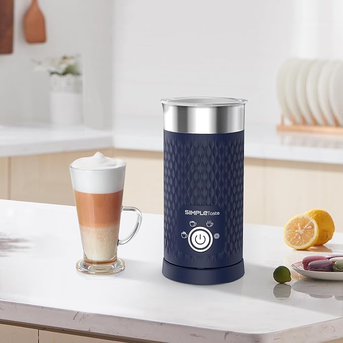 SIMPLETASTE Milk Frother, 4-in-1 Electric Automatic Milk Steamer, Blue | Warm and Cold Foam Maker and Milk Warmer for Latte, Macchiato, Cappuccino, Hot Chocolate