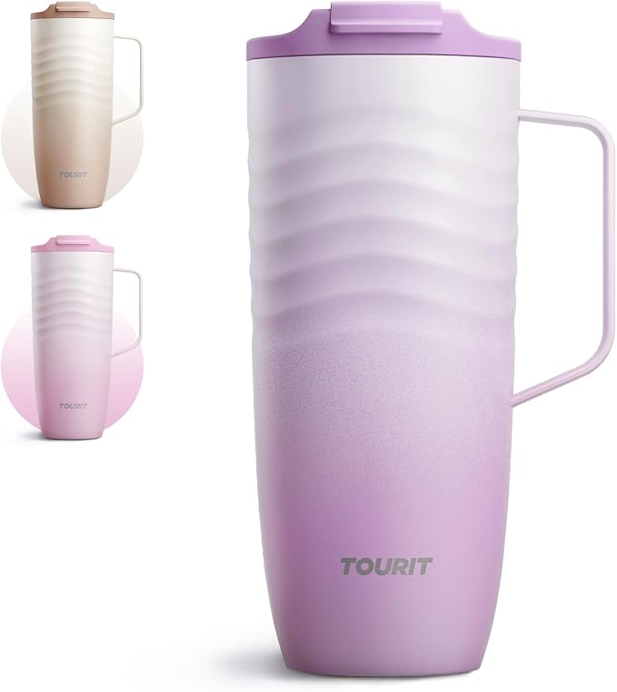 TOURIT 20oz Insulated Coffee Mug with Handle, Leak-Proof Travel Tumbler | 20oz · Side Handle · Ripple Grip · 6h Hot/12h Cold · Leak-Proof · Silicone Base · 304 Steel
