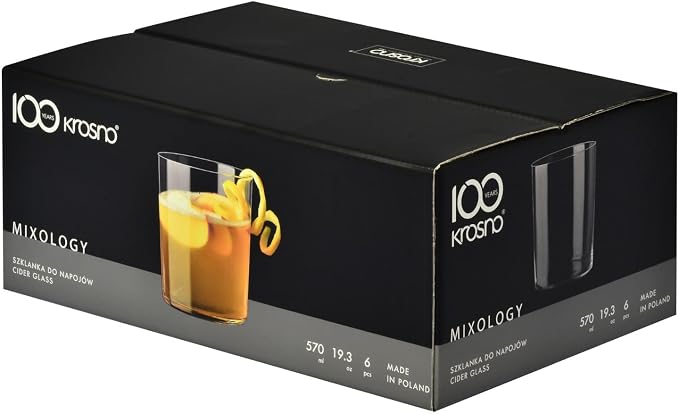 KROSNO Drinking Glasses Set of 6, 16.9 oz, Mixology Collection | Cider Tumbler, Lead-Free Glassware set for Water, Juice & Cocktails, Beer, Dishwasher Safe