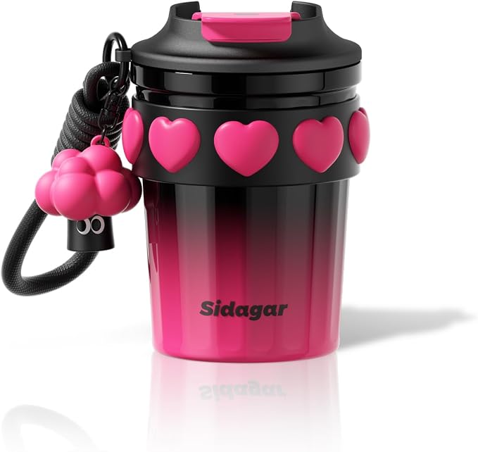 SDGA+ 12 OZ Travel Coffee Mug with Lid Spill Proof Leak Proof, Stainless Steel Thermal Coffee Tumbler for Hot and Cold, Resuable Insulated Coffee Cup For Women, Black and Pink