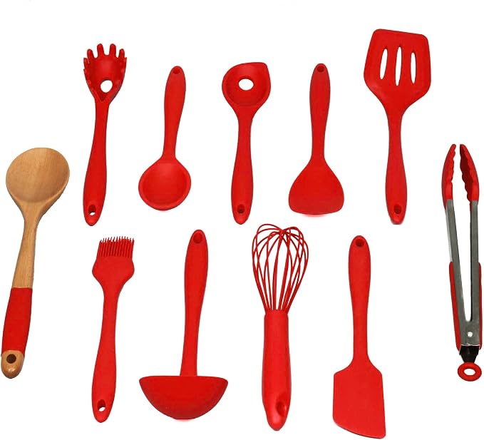 Chef Craft Premium Silicone Kitchen Tool and Utensil Set, 11 Piece Set, Red