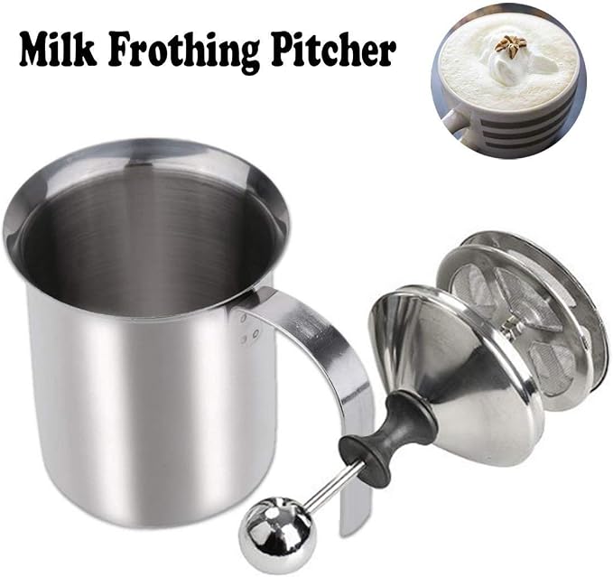 Milk Frother, HomeGoal Stainless Steel Manual Milk Foamer, Handheld Coffee Milk Frothing Pitchers,Manual Operated Milk Foam Maker For Cappuccino Coffee Latte Hot Chocolate(14-Ounce/400ml)