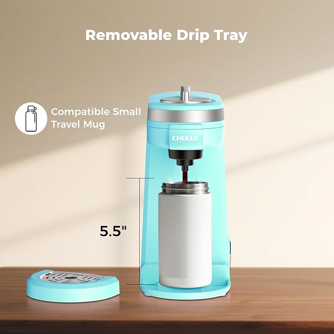 CHULUX Mini Coffee Maker for K Capsule, Single Serve Coffee Maker for One Cup Americano, Lightweight Pod Coffee Machine, Aqua | Fast-Heating Boiler System, Single Cup Brewing, Portable Compact Design, Four-Hole Multi-Stream Needle, Adjustable Drip Tray