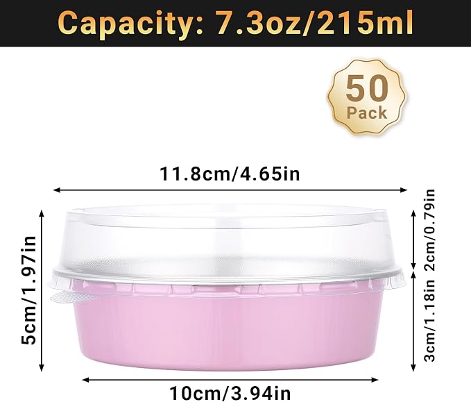 Beasea Mini Pie Pans with Lids, 50 Pack 7.3oz Disposable Aluminum Foil Tart Pans, 4 Inch Round Oven Baking Mini Cake Cups Tin for Cheesecake Pie Tart Quiche - Pastel Pink