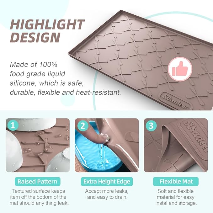 Waterproof Under Sink Mat Silicone 28" x 22" Kitchen Cabinet liner | BPA-Free Silicone Mat with Raised Lip Protects Cabinets from Leaks, Versatile Home Organizer for Bathroom, Pets, Boots, Floor