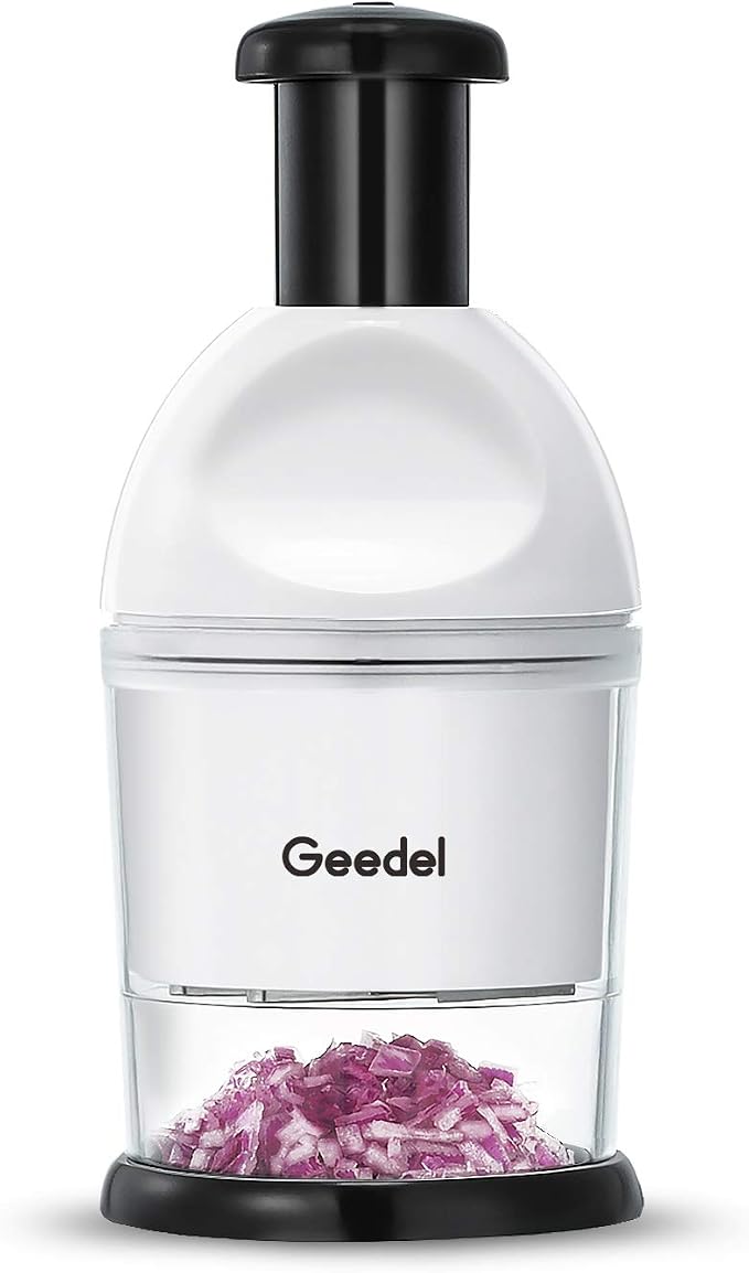 Geedel Food Chopper, Manual Vegetable Chopper Cutter, Slap Onion Cutter | Hand Chopper for Veggie Onions Garlic Nuts Salads, Fast & Even Chopping, Sharp Stainless Steel Blade, Dishwasher Safe, No BPA