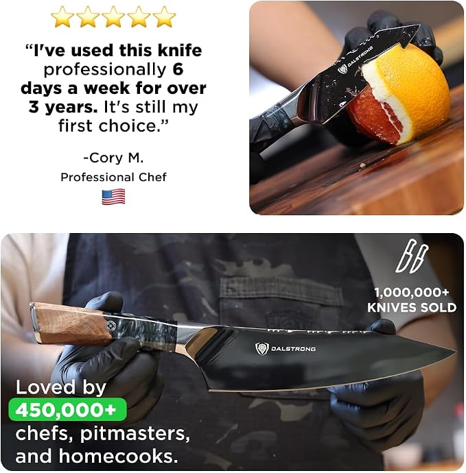 Dalstrong 2-Piece Set — 8" Chef & Paring Knife — Black Titanium-Coated 9CR18MOV Steel, 58+ HRC — For Daily Cooking & Prep — Dark Blade, Celestial Resin Handle, Valhalla Ravenstone, customer support