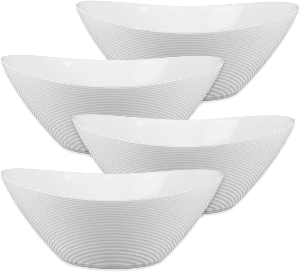 43 OZ Oval Serving Bowl Set of 4, 9 Inch White Opal Glass | Microwave & dishwasher safe serving dishes for salad, side dishes and fruit with lightweight design for daily kitchen use