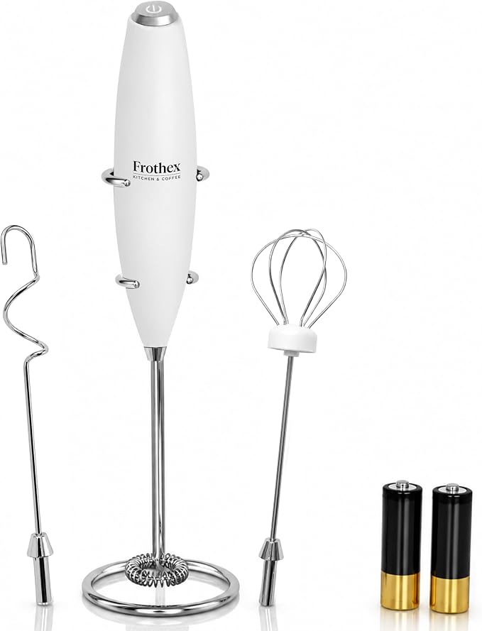 Milk Frother Handheld Electric Whisk with Stand & Batteries Coffee Latte