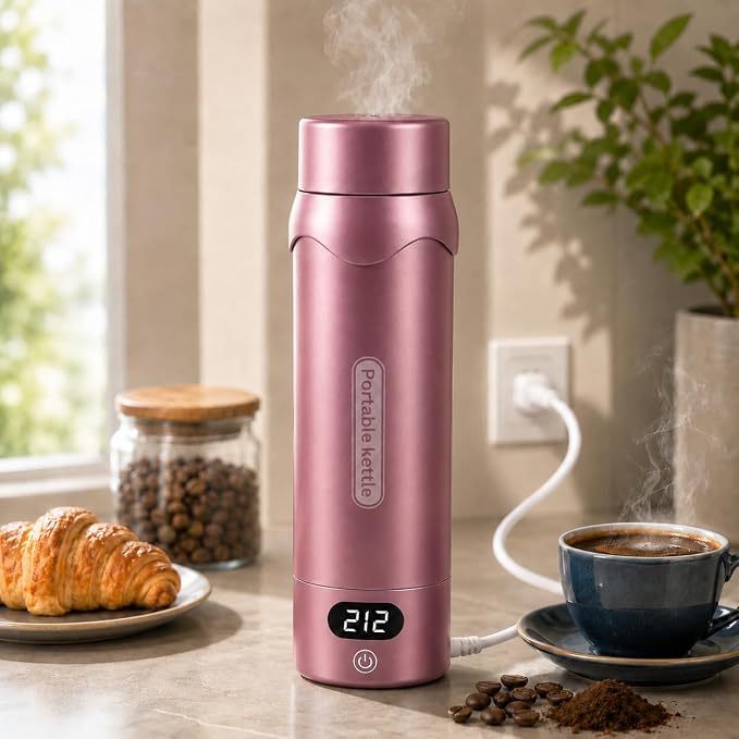 Travel Electric Kettle, Insulated Water Bottle with 4 Temp, Black Cherry | 316 Stainless Steel Liner, 400ml, Auto Shut-Off & Leak-proof, Mini Travel Essentials Portable Office Gifts for Tea Lovers
