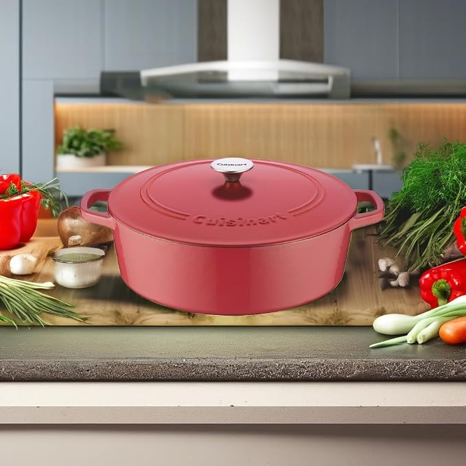 Cuisinart Chef's Classic Enameled Cast Iron Dutch Oven with Lid, Porcelain Enameled Interior, Oven Safe, Induction Compatible, 7-Quart, Oval, Peony Pink