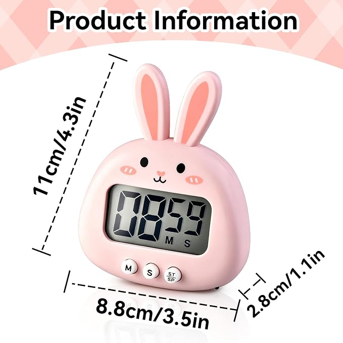 Cute Digital Desk Timer, Cute Digital Kitchen Timer Digital Magnetic Digital Cooking Timer LCD Large Screen Visual Clock Hangable Alarm Clock with Stand for Family School Office