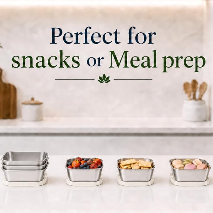 Flexibento - Stainless Steel Snack Container Set with Silicone Lids - 2 pack 14 OZ each