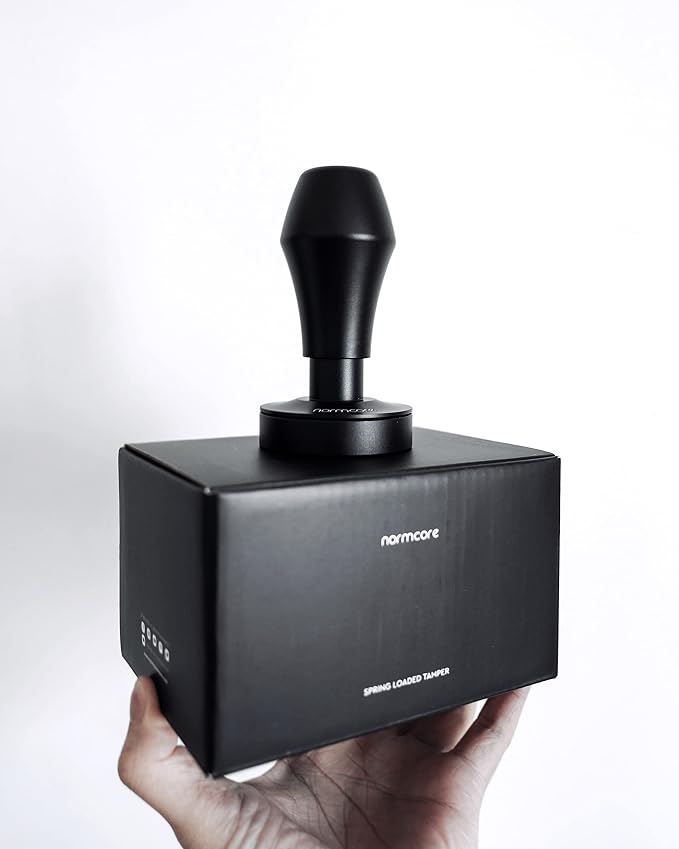 Normcore V4 Coffee Tamper 53.3mm - Spring-Loaded Tamper - Barista Espresso Tamper with 15lb / 25lb / 30lbs Replacement Springs - Anodized Aluminum Handle and Stand - Flat Base, Black