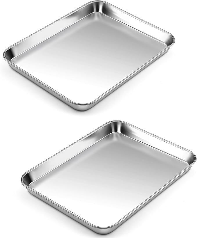 P&P CHEF Baking Sheet Pan, Stainless Steel Cookie Sheet, 10.5 Inch & 2 Pcs | Oven Tray Sheet Pan for Baking & Serving, Baking Tray for Multi Uses, Heavy Duty & Non-toxic, Rust Free & Dishwasher Safe
