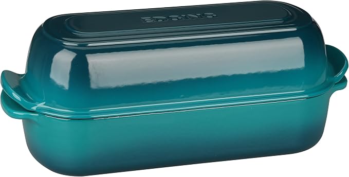 EDGING CASTING Enameled Cast Iron Loaf Pan with Lid, Bread pan, Dutch Oven Bread pan for Homemade Sourdough Bread Baking, 12.5x5.5 inch, 5qt, Darkcyan