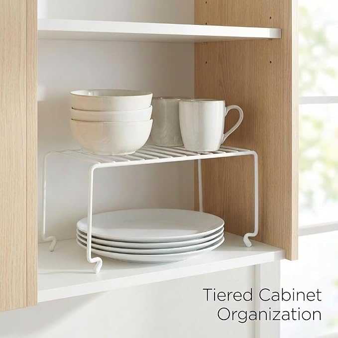 2-Pack Small (10.8x5.3inch) White Stackable Shelf Organizer Rack, Kitchen Shelves Organization for Cabinet, Pantry Organizers and Storage, Wire Shelf Rack, Desk Organizer, Rustproof