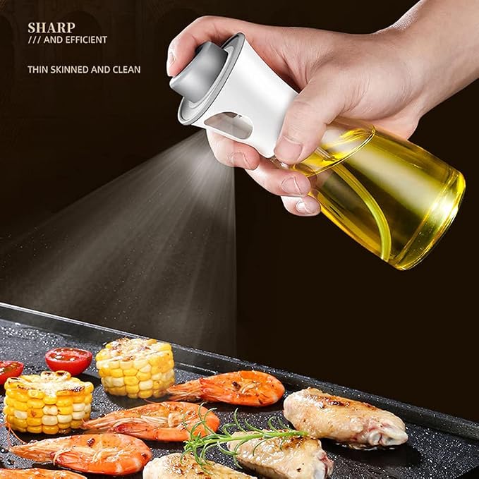 Oil Sprayer for Cooking, 6.09oz/180ml Glass Oil Dispenser Bottle Spray Lemon Juice Sprayer forSalad, Baking, Cleaning, Plants(white)
