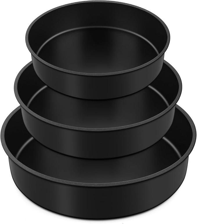 E-far Cake Pan Set of 3(6/8/9.5 Inch), Nonstick Stainless Steel Cake Pans | Round Baking Tins for Birthday/Wedding Layer Cakes, Stainless Steel Core & Non-toxic Coating, Straight Side & 2 Inch Deep