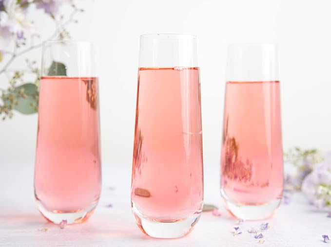 KooK Stemless Glass Champagne Flutes, Cocktail Cups for Rose, 9.4 oz (Classic Set of 4) Prosecco, Mimosa, Great for Weddings and Parties, Dishwasher Safe