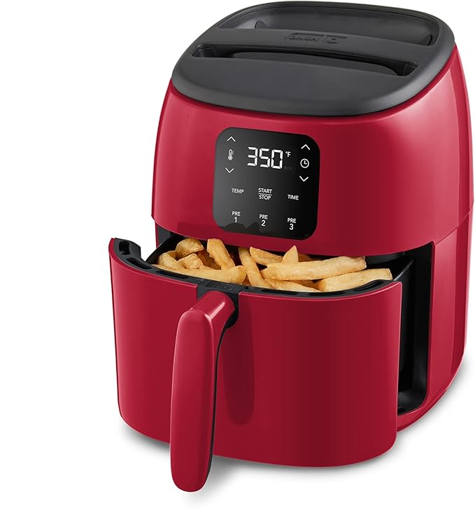 Dash Tasti-Crisp Digital Air Fryer, 2.6 Quart, Red | Small Compact Basket Style Air Fryer for One or Two People, Auto Shut Off, Adjustable Temperature, Dishwasher Safe Parts