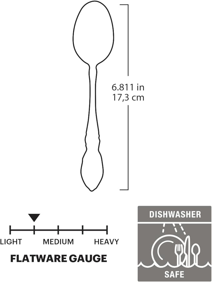 Oneida Louisiana Dinner Spoons Silverware Set for 4, Flatware | 18/8 stainless steel, mirror finish | 6.8 inch length | great for soup or everyday dining, cutlery set, utensil set