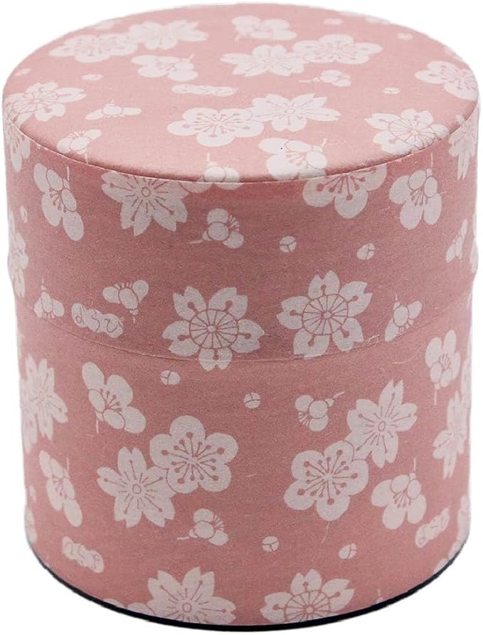 Japanese Pokkan Matcha Coffee Spice Tea Tin Canister Washi Paper Storage with Lid 3.89 oz Capacity (Obaimon, S)