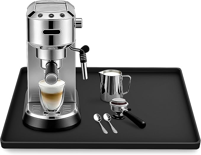Silicone Coffee Maker Mat with Lip for Countertops, 18.9'' x 11.8'', Black | Multi leak-proof coffee tray for countertop, non-slip silicone mat fits most coffee makers & espresso machines, wipe-clean