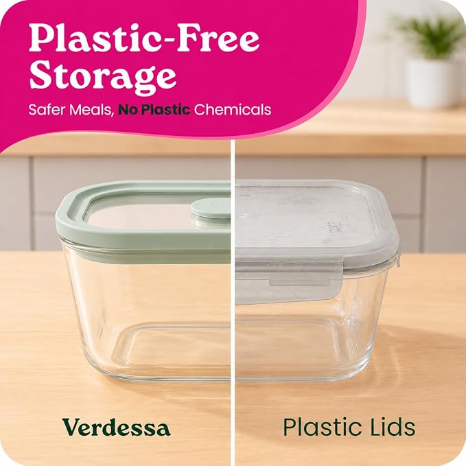 6 Pack Non-Toxic Glass Storage Containers with Glass Lids –15 Oz Borosilicate Small Glass Meal Prep Containers for Lunch, Airtight Food Storage, Microwave & Freezer Safe-Plastic Free (Sage Green)