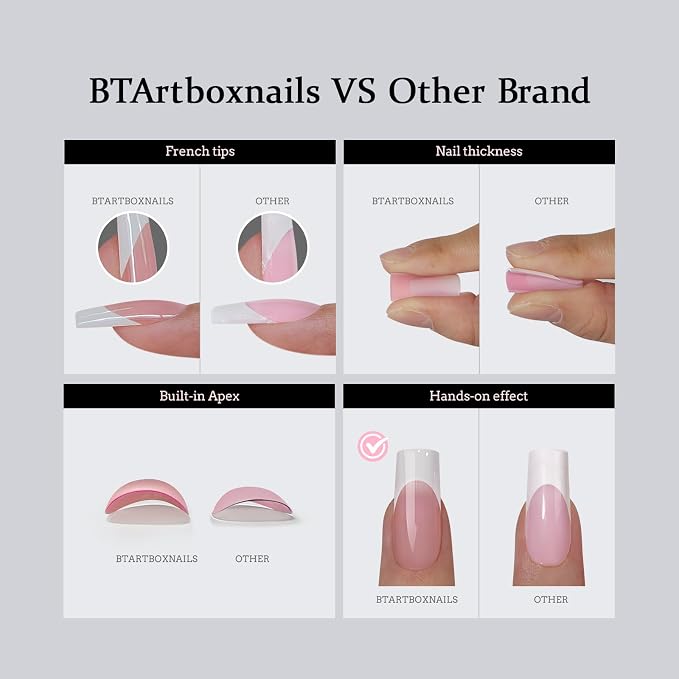 BTArtboxnails XCOATTIPS White French Tip Press On Nails, L Square, Nude | Lamp-Curable 4-Week Wear, Salon Quality Value at Home, Natural Nail Look, Easy-to-Apply for Beginners, 160ct Nail Tips Only