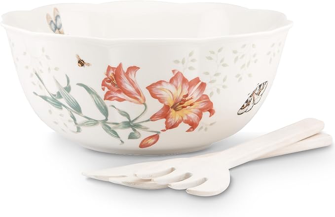 Lenox Butterfly Meadow Salad Bowl & Servers, 4.10 LB, Multi