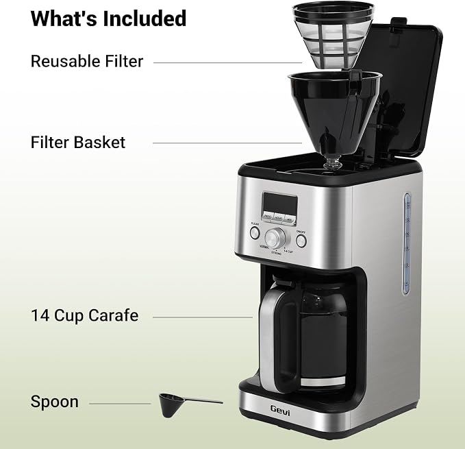 Gevi 14‑Cup Drip Coffee Maker, Programmable With Glass Carafe | Strong Brew Mode, 2H Keep Warm, Pause & Serve, Auto Shut‑Off for Home Office Daily Coffee Brewing