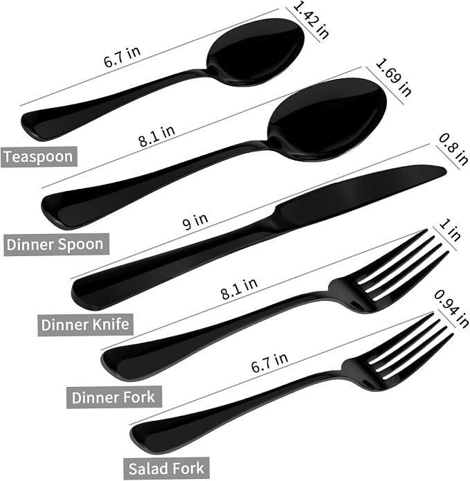 Aisoso Black Silverware Set, 20-Piece Flatware Set Service for 4 | Stainless Steel Cutlery Set, Include Knife Fork Spoon, Stylish Mirror Finish,Great for Home Kitchen Restaurant