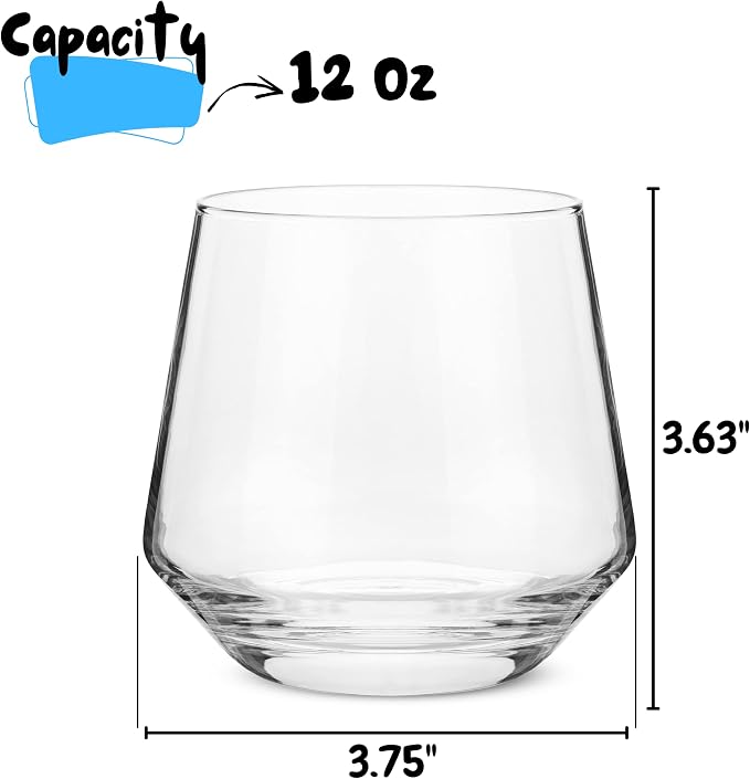 BTaT- Stemless Wine Glass, 12 oz, Set of 12, Wine Glasses No Stem
