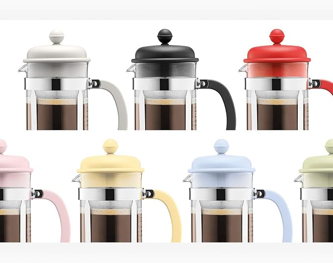 Bodum French Press Caffettiera White - 1L / 8 Cup Coffee Maker - Durable Glass & Stainless Steel Filter - BPA-Free Dishwasher Safe Percolator - Cafetiere Made in Portugal