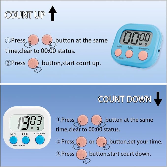 Digital Kitchen Timer, 6 Pcs Classroom Timers for Kids Teacher, Magnetic Countdown Minute Simple Timer for Cooking Study Exercise Game Baking Reading Gym Meeting Work Task (Blue/Green/White)