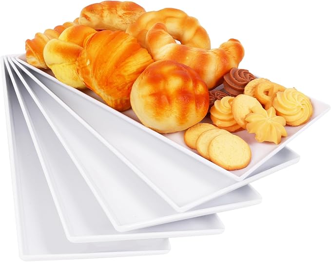 Moretoes 5pcs Melamine White Serving Trays 14.5x6in Rectangular for Party | Reusable Melamine, Rectangular Design, for Cookies Appetizers Charcuterie Snacks Desserts Parties and Food Displays