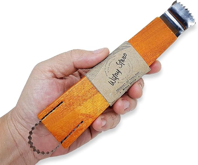 WitnyStore Kitchen Tool 6¾" Wooden Handle Stainless Steel Coconut Shredder Scraper 2 Blades Traditional Style - Thai Cooking Utensils Multipurpose Portable Hand-Held Cookery Equipments Fruit Vegetable