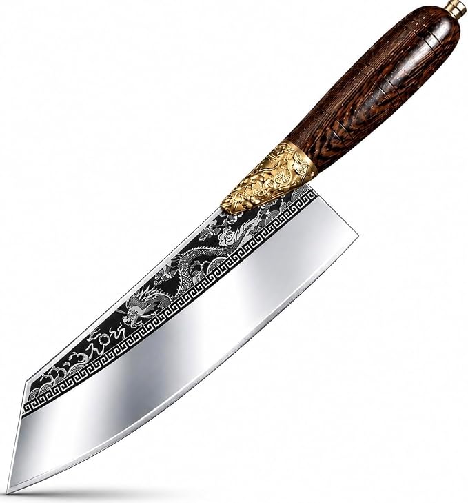Dragon Engraved Chef Knife – Unique Gift for Men, Chefs & Collectors | 8.5" Razor-Sharp Japanese-Style Kitchen Knife, Mirror-Polished Stainless Steel Blade, Rosewood Handle & Premium Gift Box