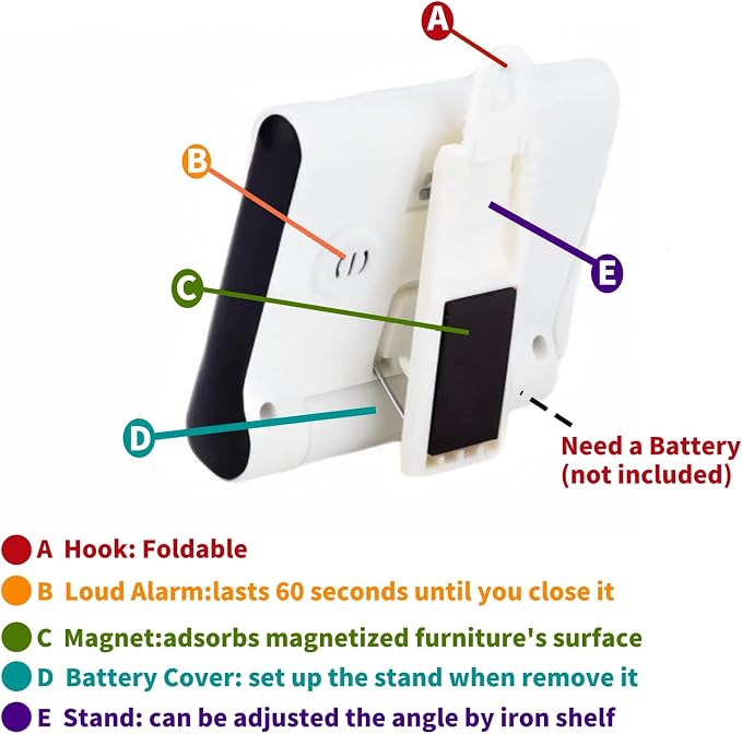 24 Hour Magnetic Timer with Digital Alarm Clock Large Screen, Loud Alarm, Magnetic Back & Hang Hole Kitchen Time with Clip, Fridge Magnet, Stove Timer for Small Spaces Hr Seconds Click Function Black