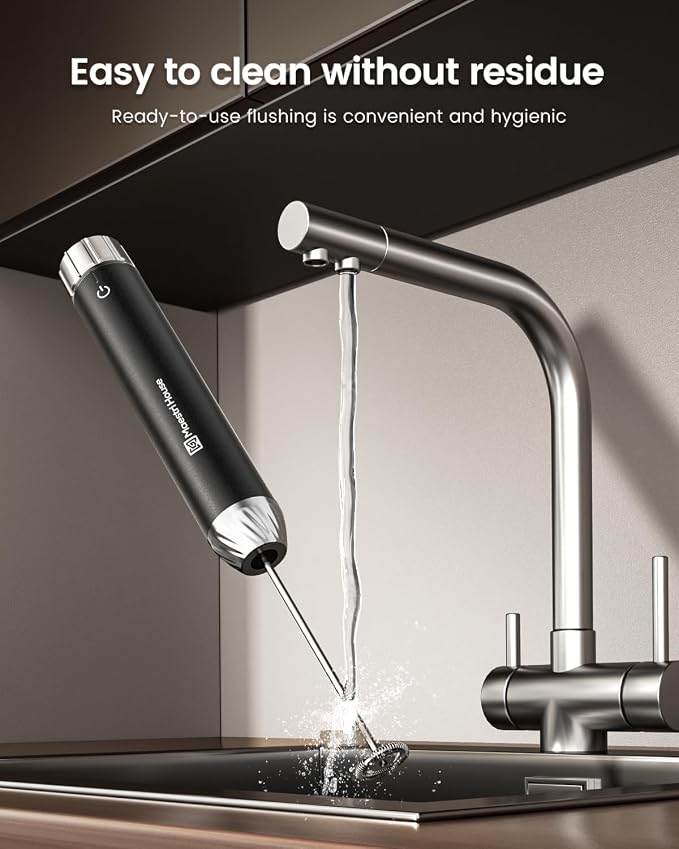 Maestri House LunaFro Max Rechargeable Milk Frother,Stepless Speed Control | 2000mAh lithium battery Frother Handheld, IPX6 Electric Drink Mixer with Stand & 2 Detachable Whisks for Lattes, Cappuccino
