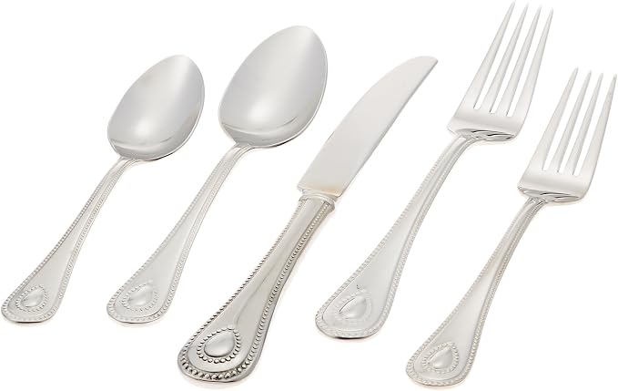 Lenox French Perle 65-Piece 18/10 Silverware Set for 12, Flatware | mirror finish, dishwasher safe | includes serving spoons and utensil set | heavy duty, cutlery set for kitchen and dining