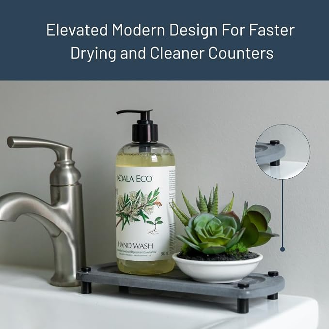 Premium Sink Caddy - Solid Grey Water-Aborbing Diatamaceous Earth Tray for Sink, Elevated Stainless Steel Legs, Non-Toxic, Fast-Drying, Kitchen or Bathroom (Lake Stone)