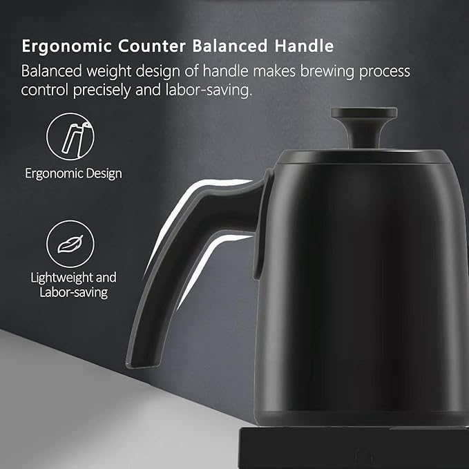Gooseneck Electric Kettle with ±1℉ Temperature Control & Keep Warm for Pour Over Coffee & Tea, Rapid Boil, 304 Stainless Steel, Built-in Brew Timer, 900W 0.6L (600 ML)