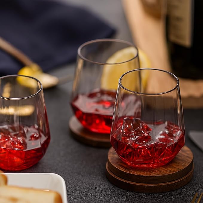 Oojami 40 Pack Disposable Plastic Wine Glasses 12 oz Diamond - Stemless Unbreakable Cocktail Glasses Champagne Wine Cups, BPA-Free Shatterproof Reusable Recyclable for Wedding Birthday Party (Clear)