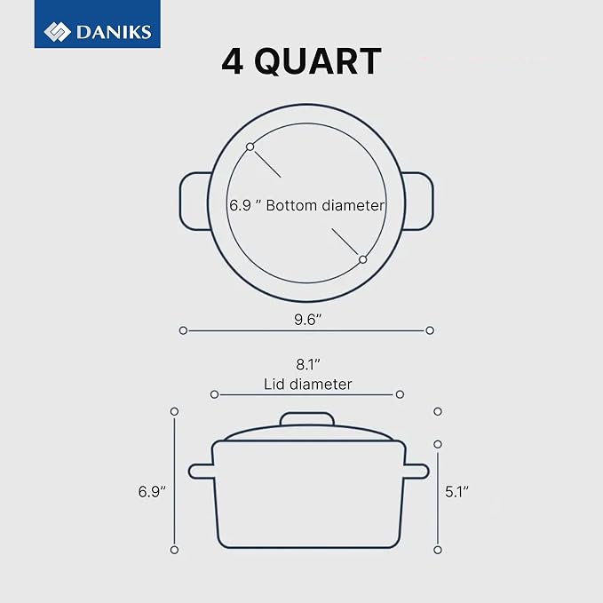 Daniks Standard 4 Quart Stainless Steel Stock Pot with Glass Lid, Tri-Ply Bottom for Even Heating, Induction Compatible, Dishwasher Safe, Built-In Measuring Scale, Silver