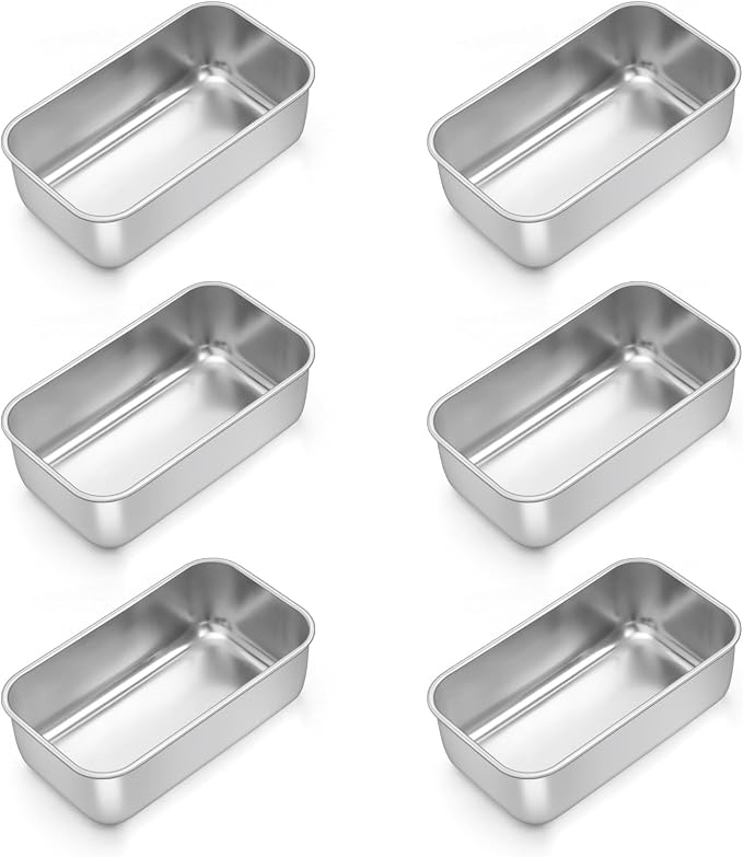 TeamFar Mini Loaf Pan, 6 PCS Stainless Steel Loaf Pans for Baking Bread | 6.3 x 3.5 Inch Bread Baking Pan for Homemade Bread, Meatloaf, Cake and Brownies, Non-Toxic, Oven & Dishwasher Safe