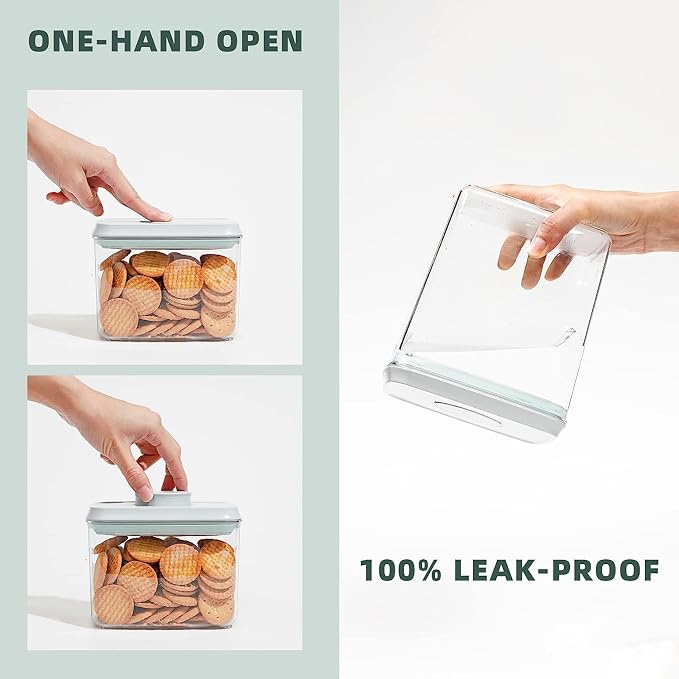 Airtight Food Storage Containers, 8-Piece Pantry Organizer Set | One-Touch Pop-Top Lids, Clear Stackable Bodies and Measurement Marks for Flour, Sugar, Cereal, Pasta, Oats and Dry Snacks